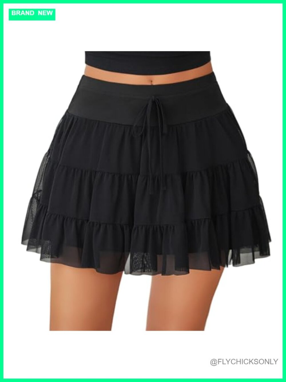 Women's Mesh Ruffle Mini Skirt High Waist A-Line
